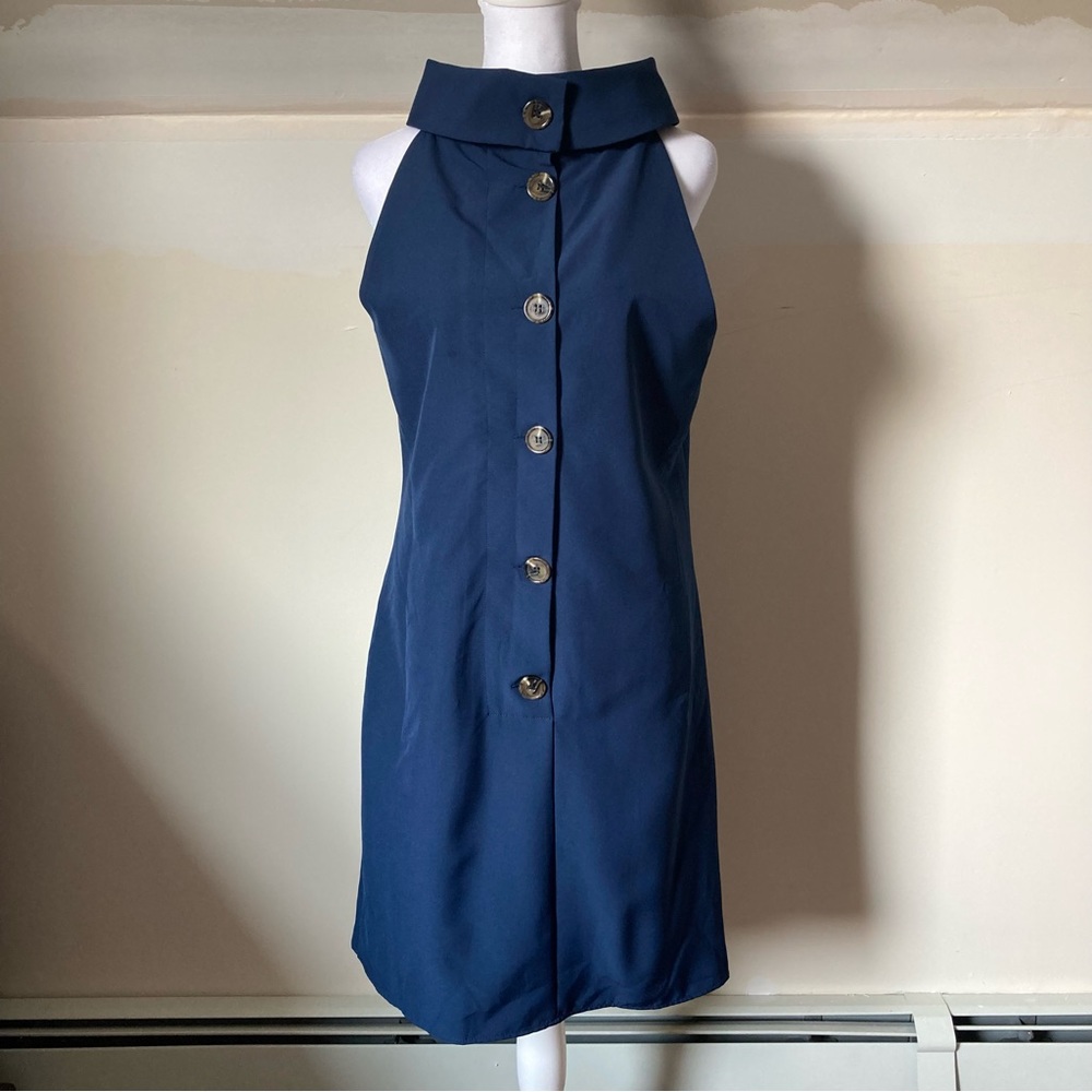 Sail to Sable Navy Blue High neck Sleeveless Button Up Dress size Medium - Picture 2 of 9